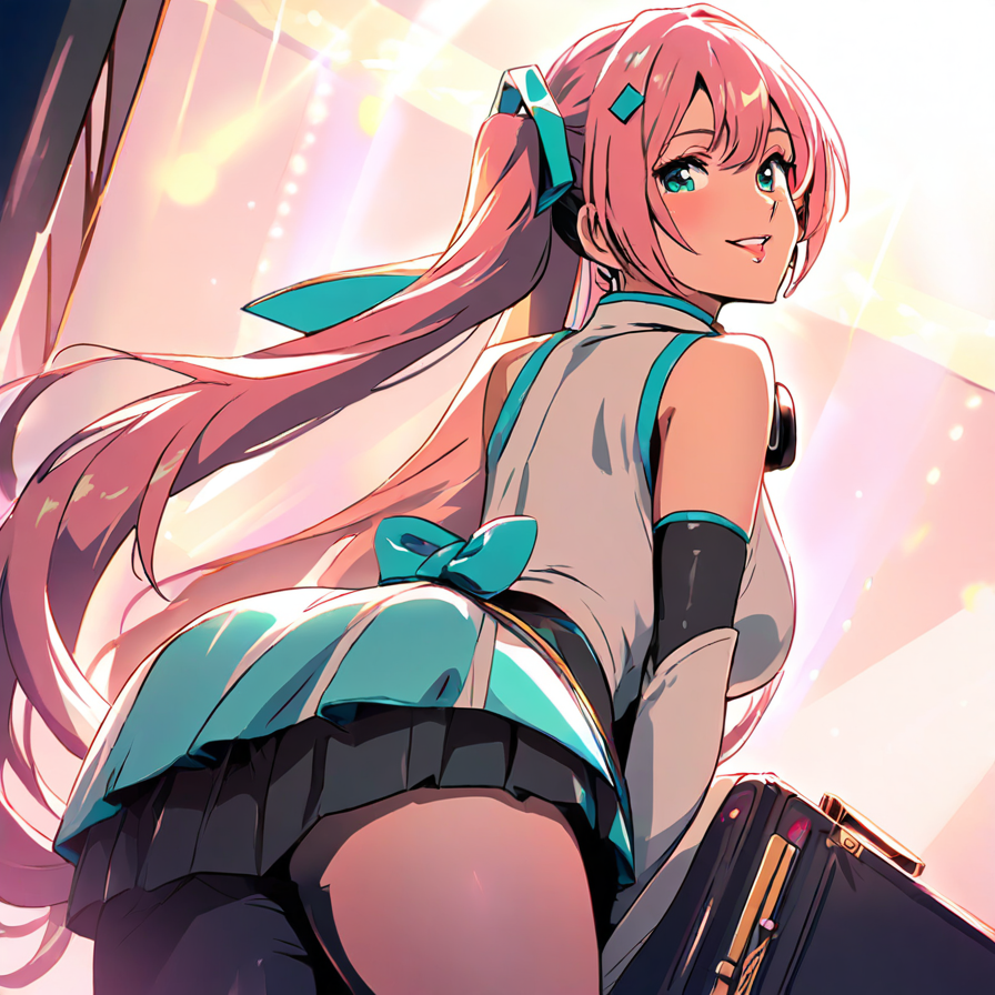 Anime Girl with Pink Hair in Blue and White Outfit