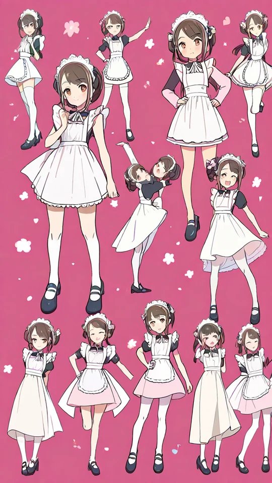 Character Sheet of an Anime Woman in Maid Attire