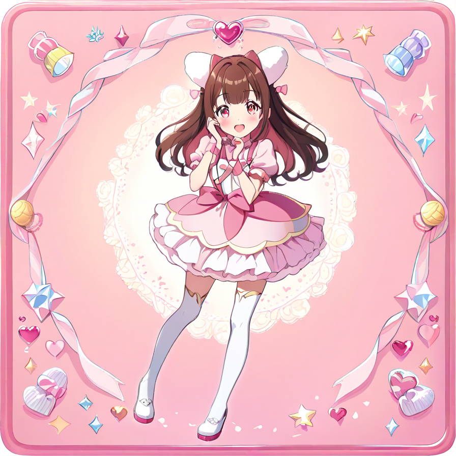 Anime Girl in a Pink Frilled Dress with Heart Decorations