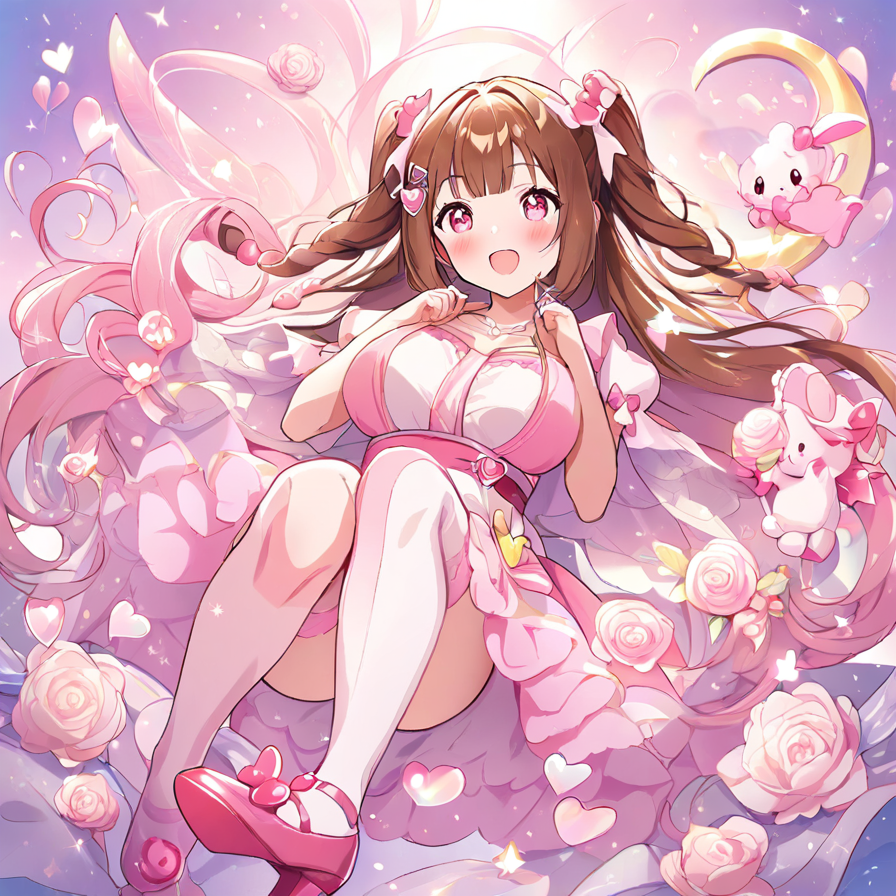 Anime Girl in Pink Dress Surrounded by Roses