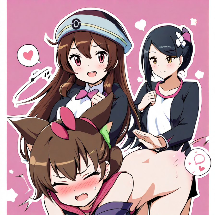 Three Anime Girls in Stylized Outfits
