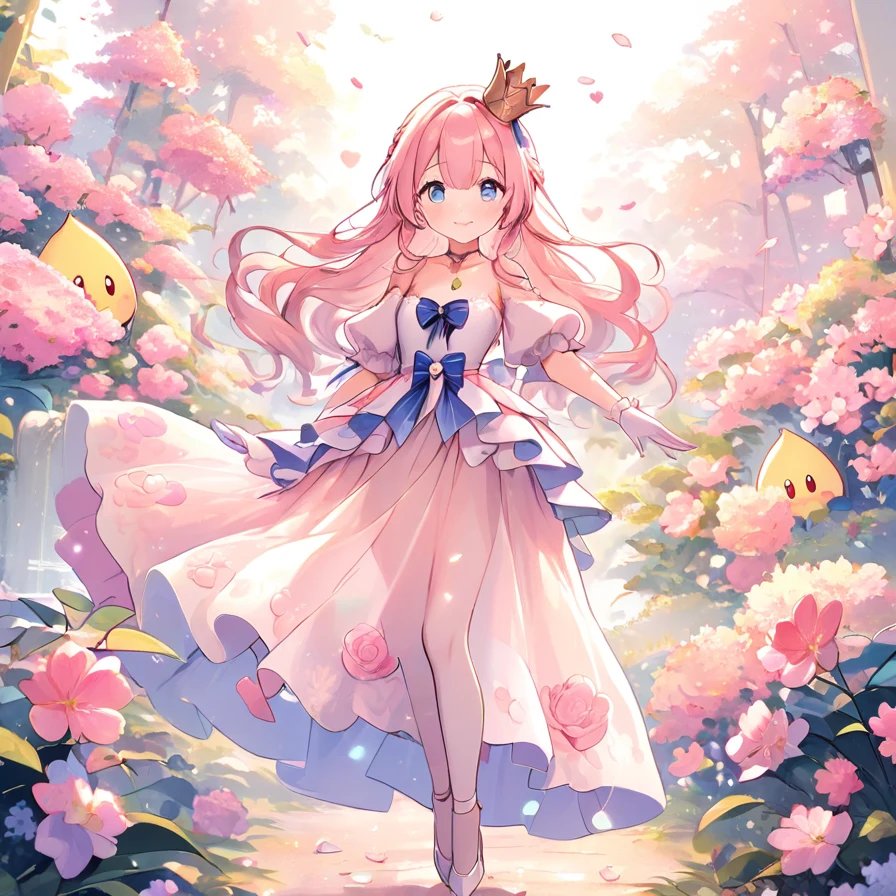 Anime Girl in a Pink Floral Garden