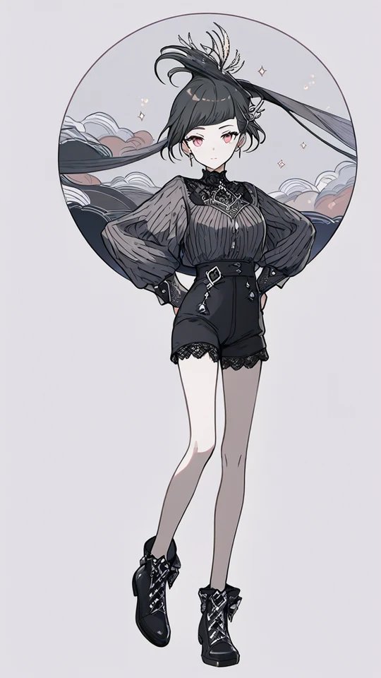 Anime Girl in Gothic Charcoal Outfit