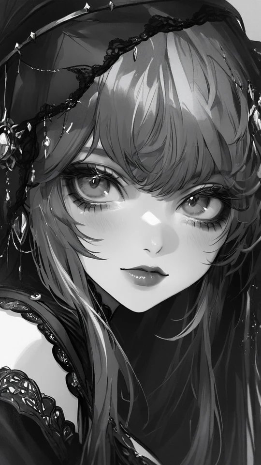 Greyscale Portrait of a Girl in Gothic Attire
