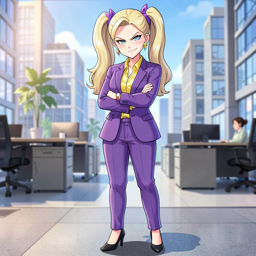 Confident Businesswoman in Purple Suit
