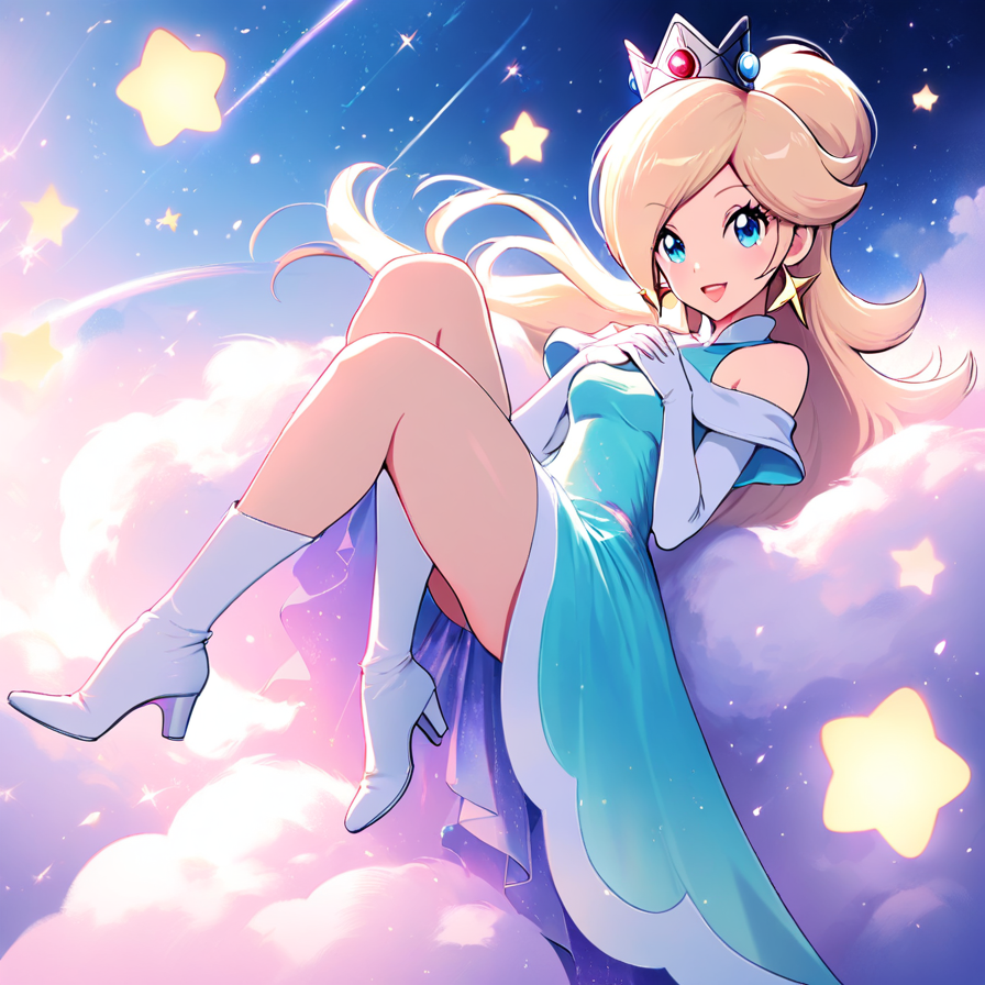 Anime-Style Princess Floating Among Stars and Clouds