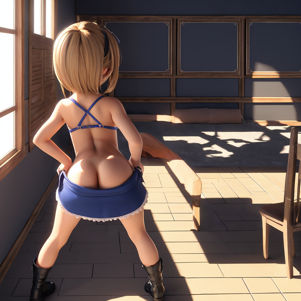 Anime-Style Character in Blue Attire in a Sunlit Room