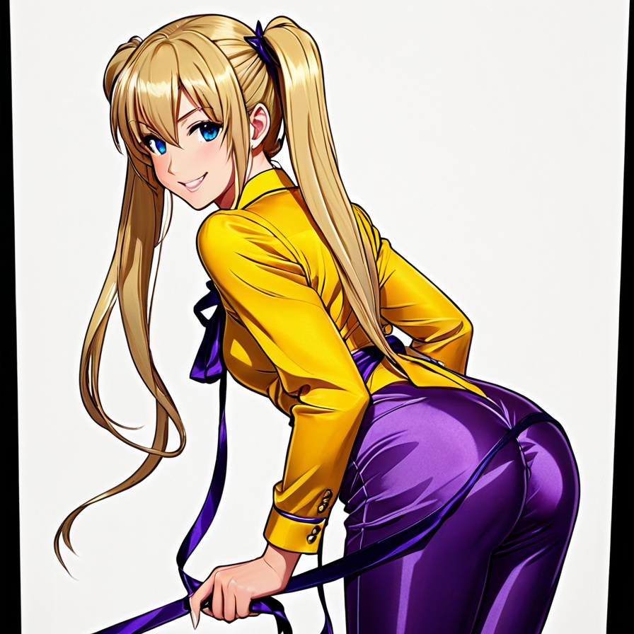 Anime Girl in Yellow Jacket and Purple Pants
