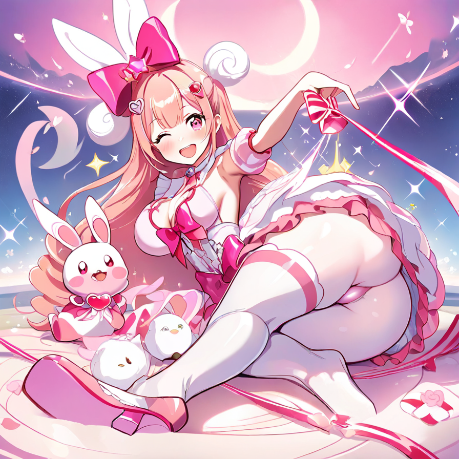 Anime Girl in Pink Bunny-Themed Outfit