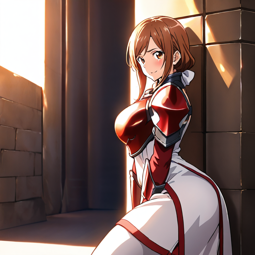 Anime-Style Knight in Red and White Armor