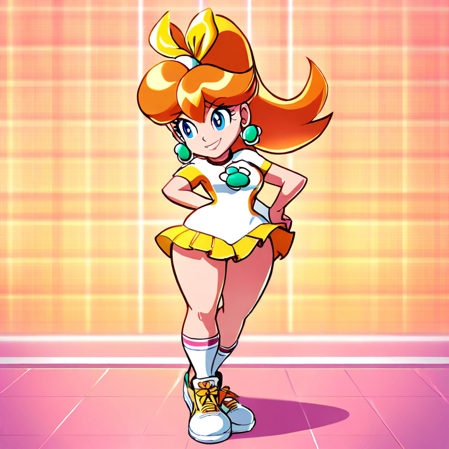 Stylized Anime Girl in White and Yellow Sportswear