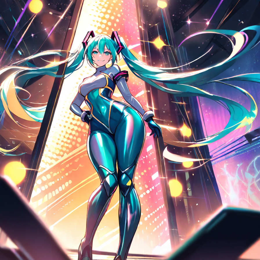 Stylized Anime Girl in a Futuristic Blue Bodysuit
