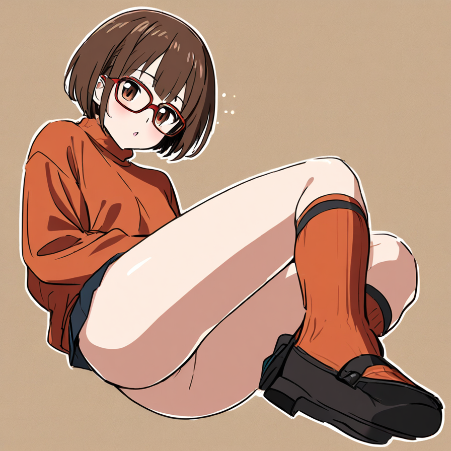 Anime Girl in Orange Sweater and Glasses