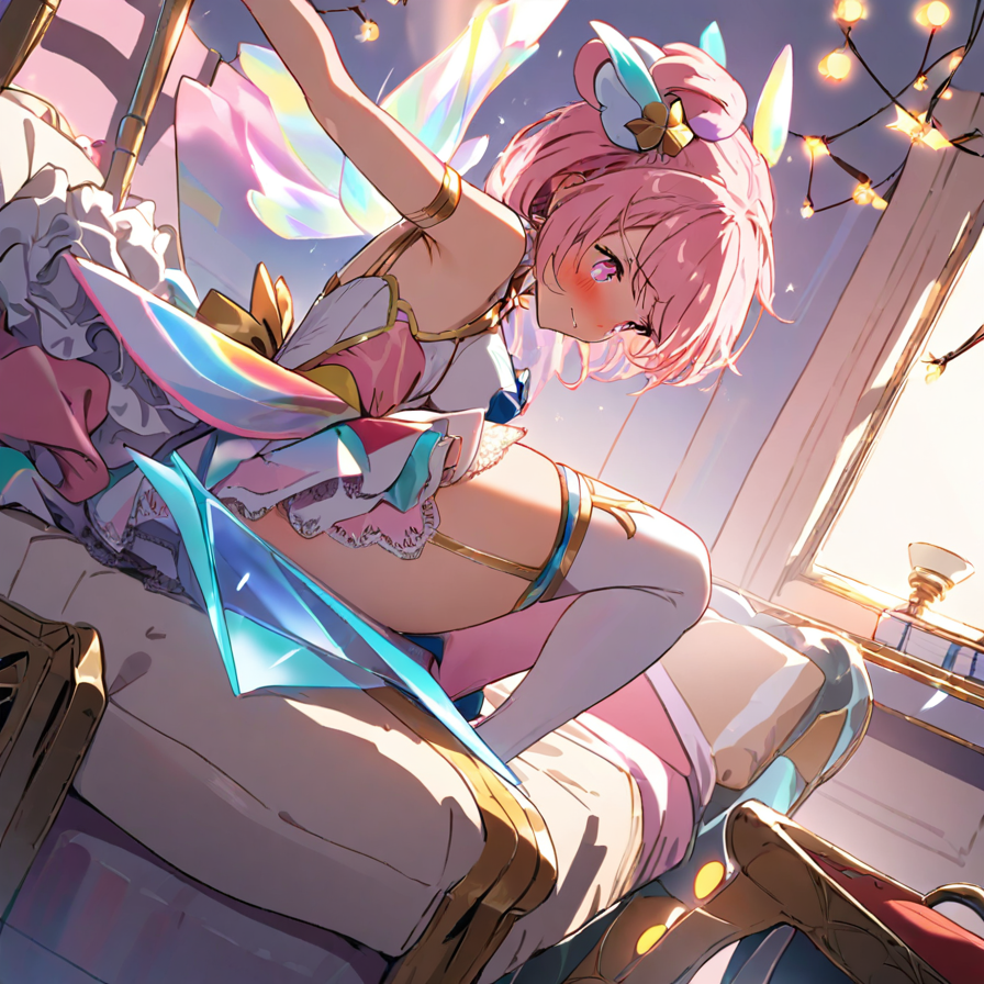 Anime Girl with Pink Hair and Iridescent Wings