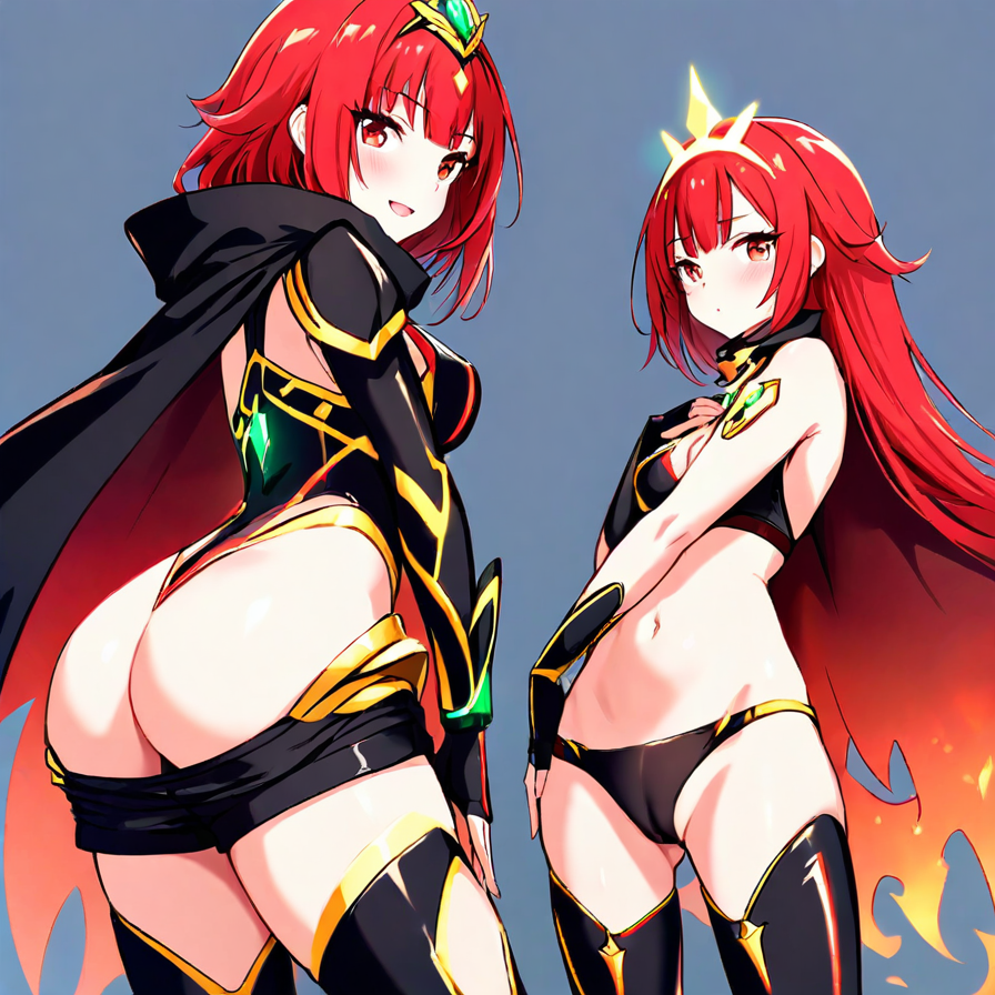 Two Anime Girls in Black and Gold Fantasy Armor