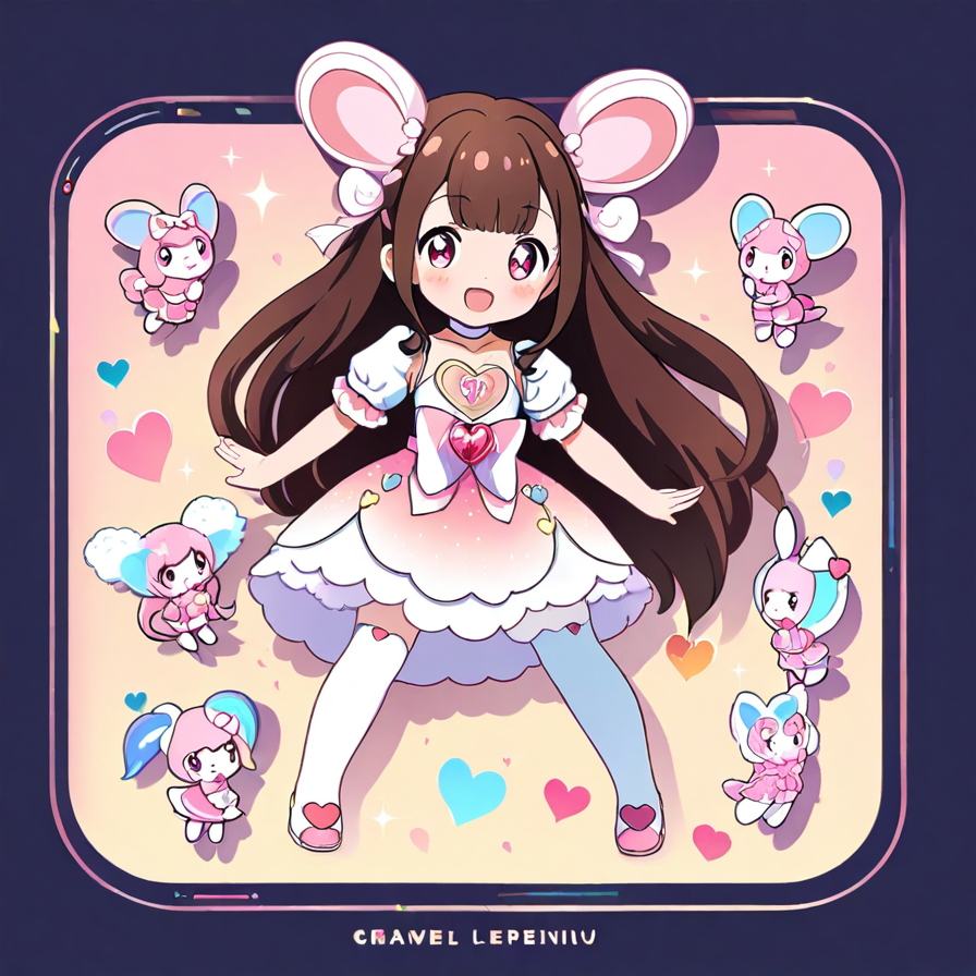 Anime Girl with Mouse Ears and Small Creatures
