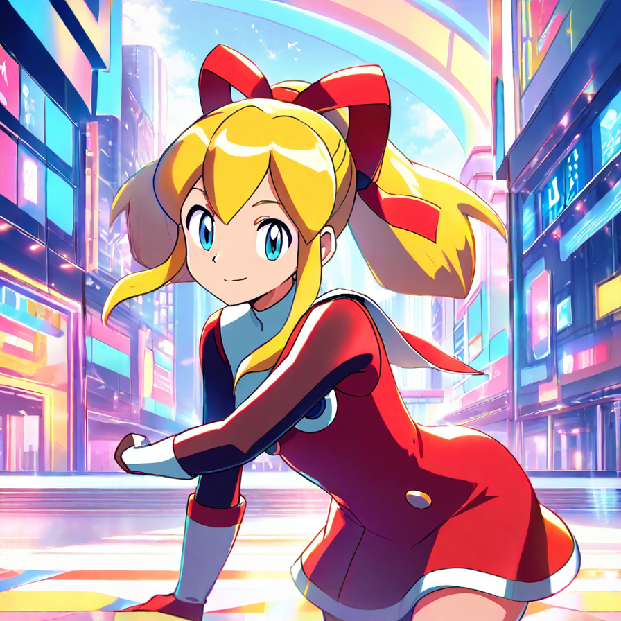 Anime Girl in Red Outfit in a Futuristic City