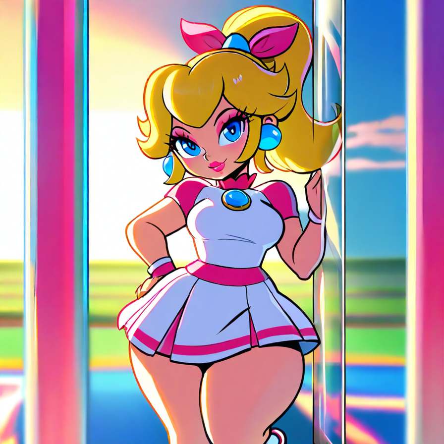 Stylized Anime Girl in a White and Pink Outfit