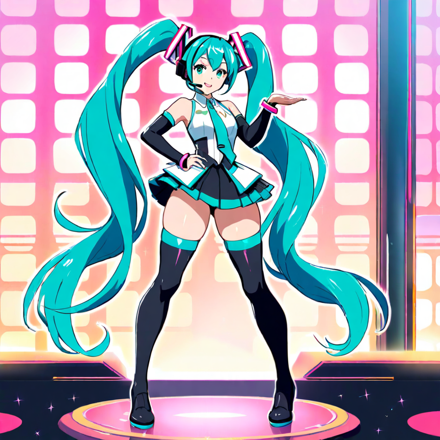 Anime Girl with Long Teal Twin-Tails in a Futuristic Outfit
