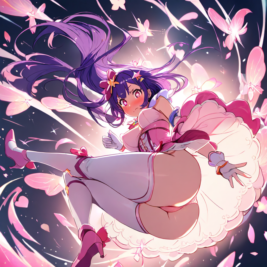 Anime Girl in Pink Frilled Dress with Floating Petals
