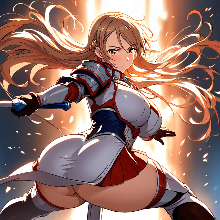 Anime Warrior Woman in Red and White Armor