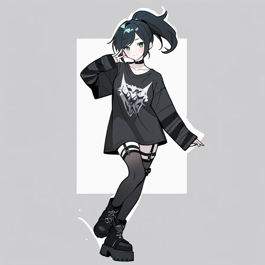 Anime Woman in Gothic Punk Fashion, Full Body