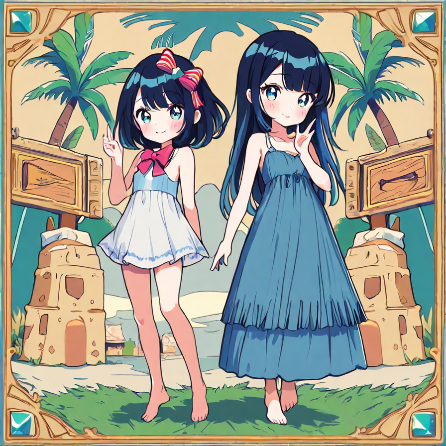 Two Anime Girls on a Tropical Beach