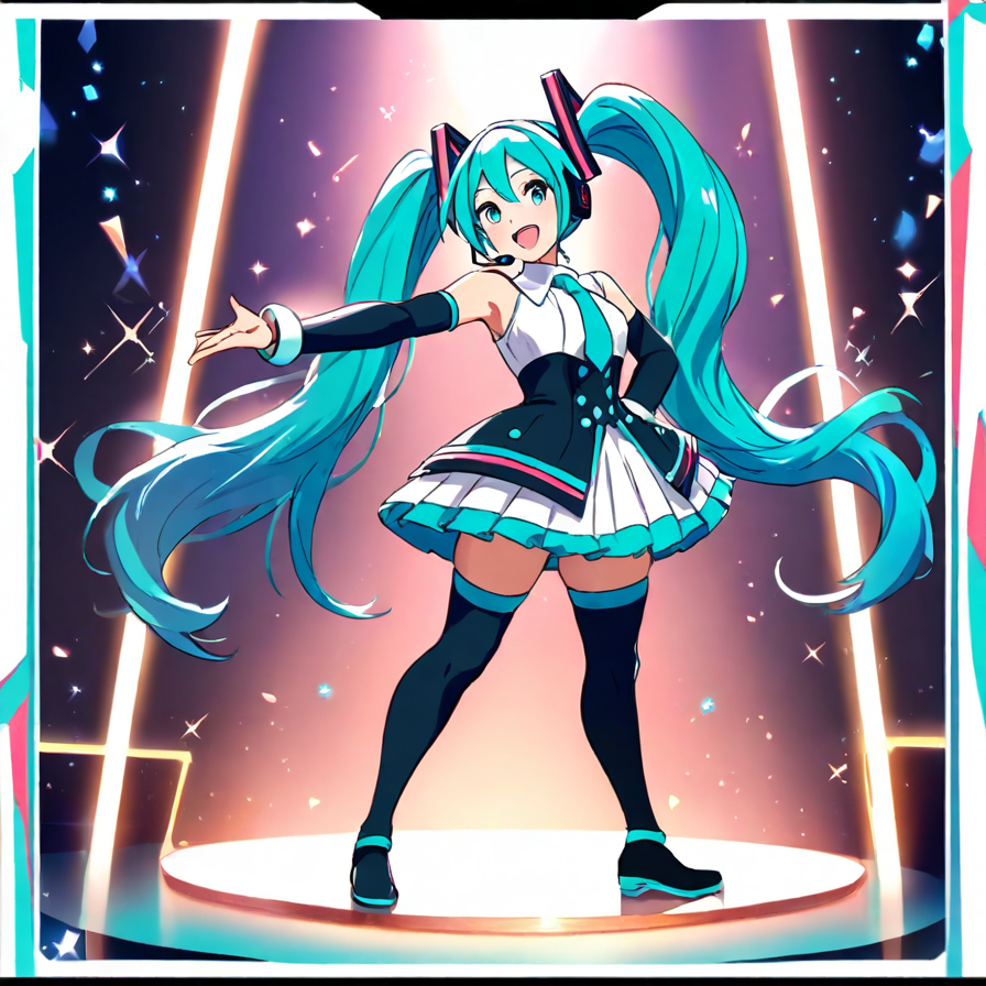 Anime Girl Performer on a Glowing Stage
