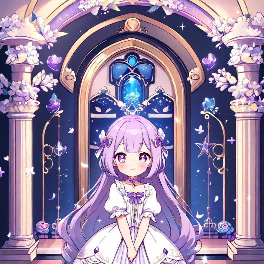 Anime Girl in a Magical Purple and Gold Sanctuary