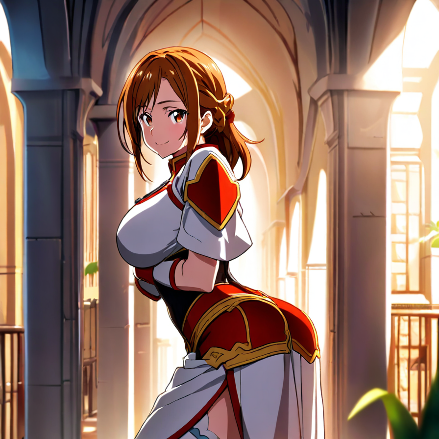 Anime Girl in Red and White Fantasy Attire