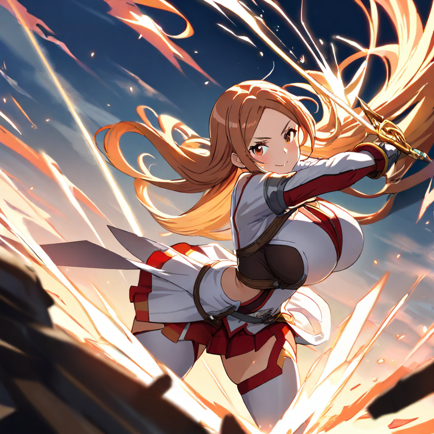 Anime Warrior with Golden Sword in Dynamic Action Pose