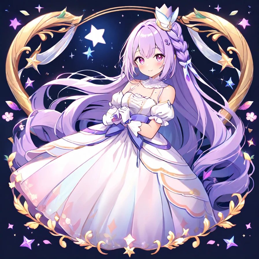 Anime Girl in a White and Purple Ballgown