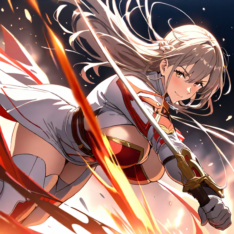 Anime Warrior Woman with Sword and Fire Effects