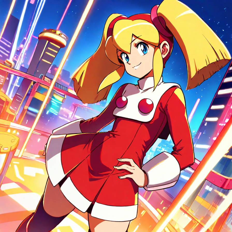 Anime Girl in Red Outfit in a Futuristic City