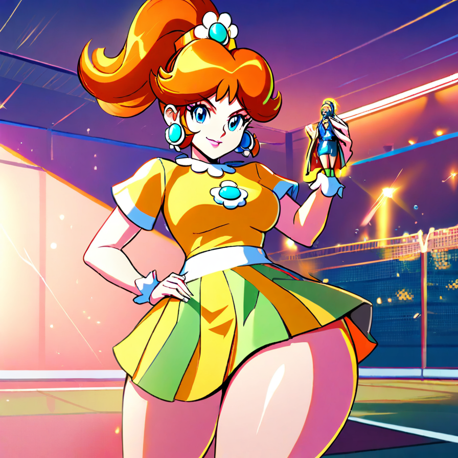 Stylized Anime Woman in Yellow Tennis Outfit