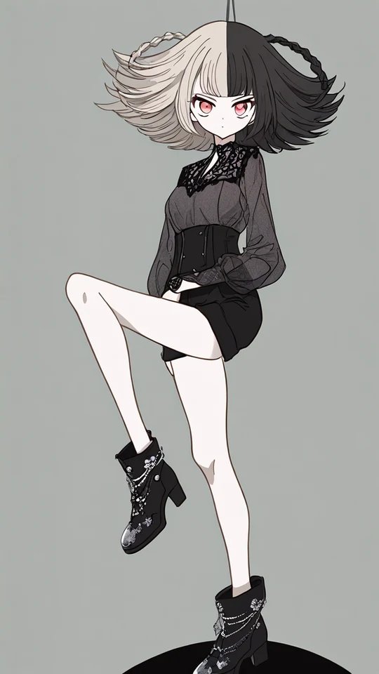 Anime Girl in Gothic Attire with Split-Colored Hair