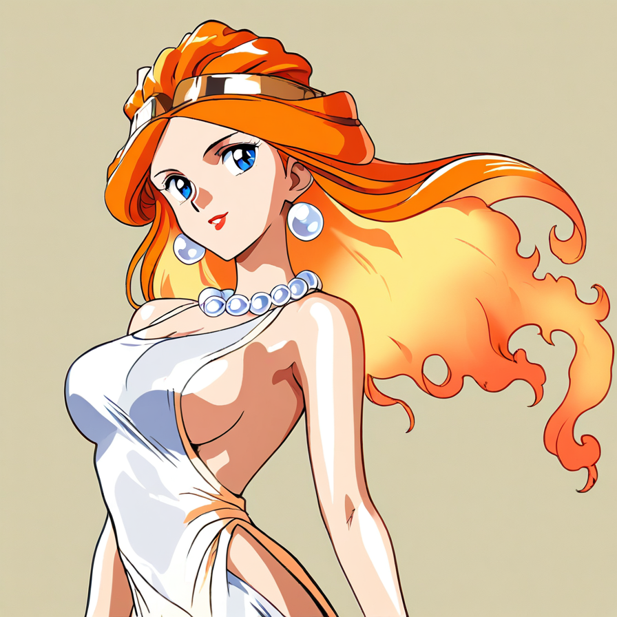 Anime Style Portrait of a Woman with Long Orange Hair