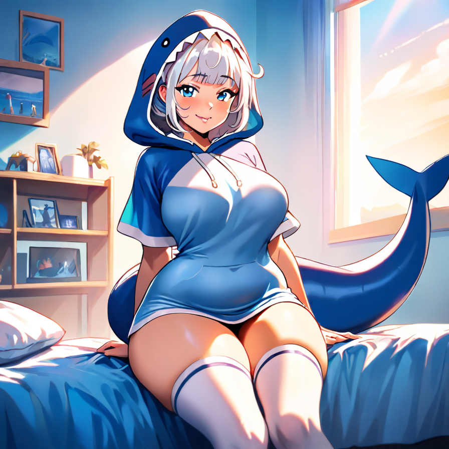 Anime Girl in Blue Shark Hoodie
