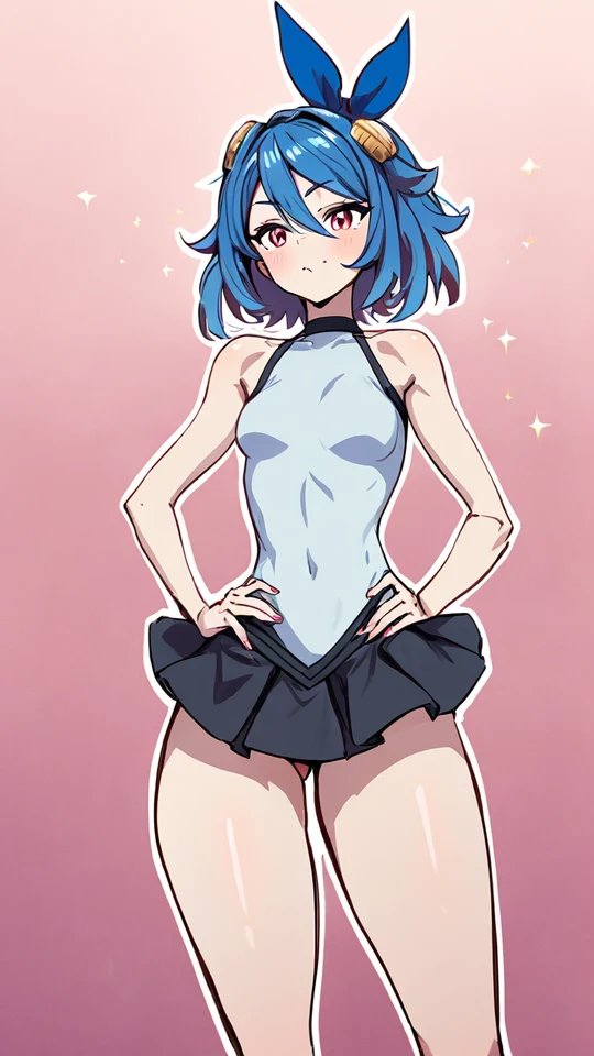 Anime Girl with Blue Hair in a White Swimsuit