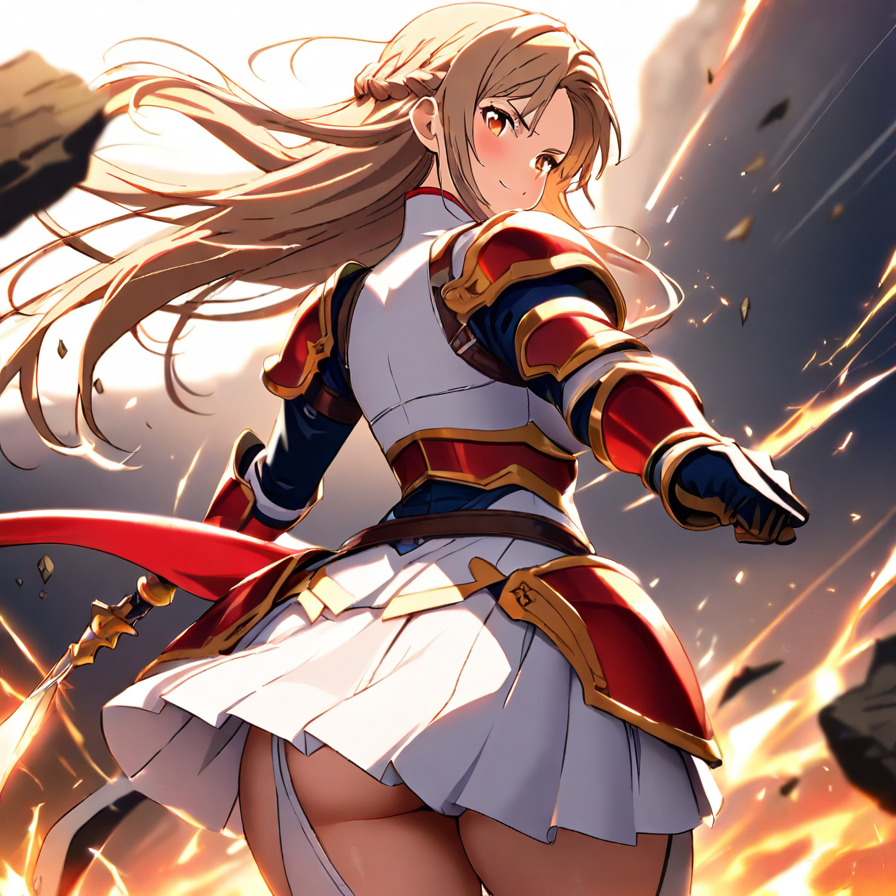 Anime-Style Warrior Woman in Red and White Armor