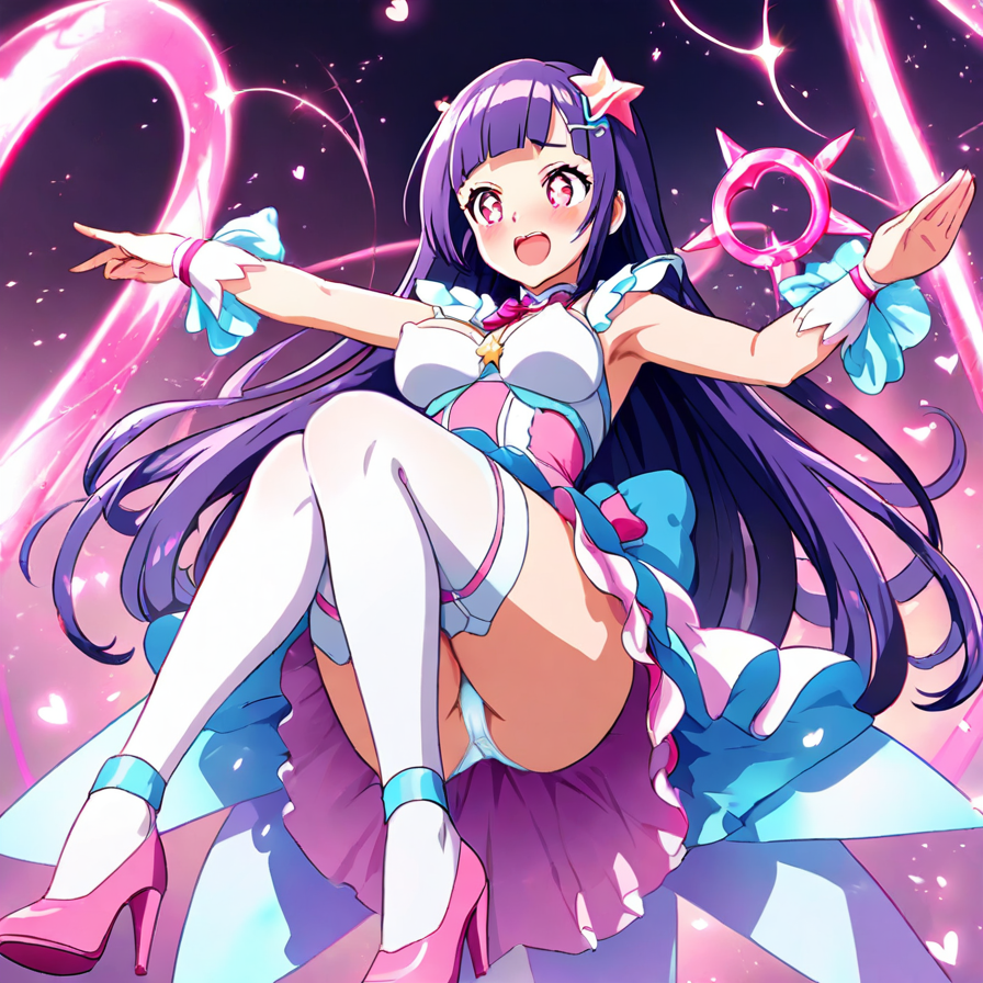 Anime Girl in a Pink and Blue Magical Idol Outfit
