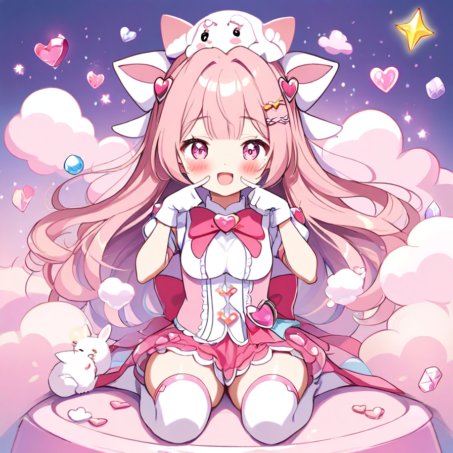 Cute Anime Girl with Pink Hair and Heart Motifs
