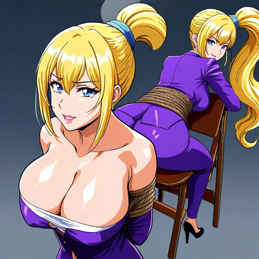Anime Style Illustration of a Blonde Woman in Purple Attire
