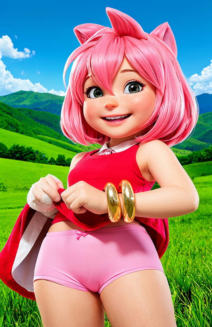 3D Render of a Pink-Haired Character in a Grassy Field