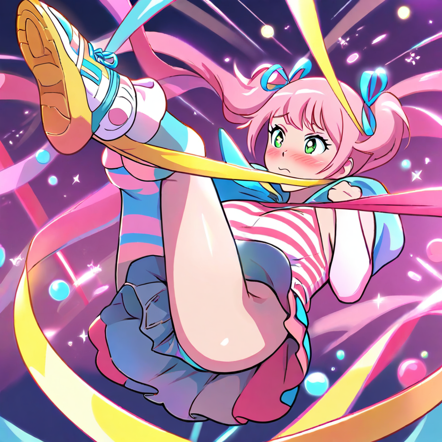 Dynamic Anime Girl with Pink Hair and Colorful Ribbons