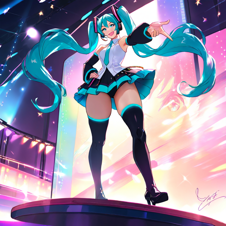 Anime Girl Performing on a Futuristic Concert Stage