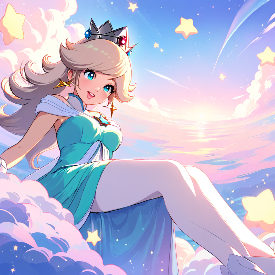 Anime-Style Princess Resting on Clouds