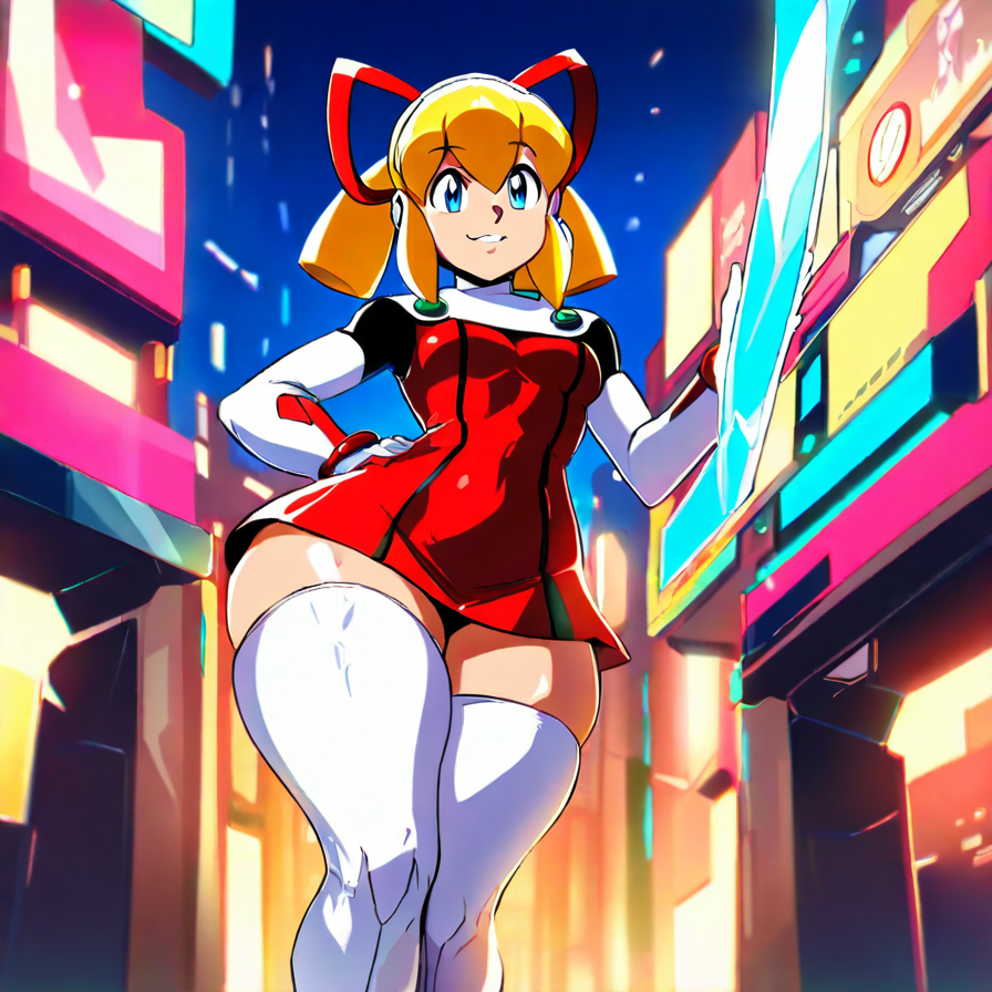 Anime Girl in Red Outfit in a Neon City