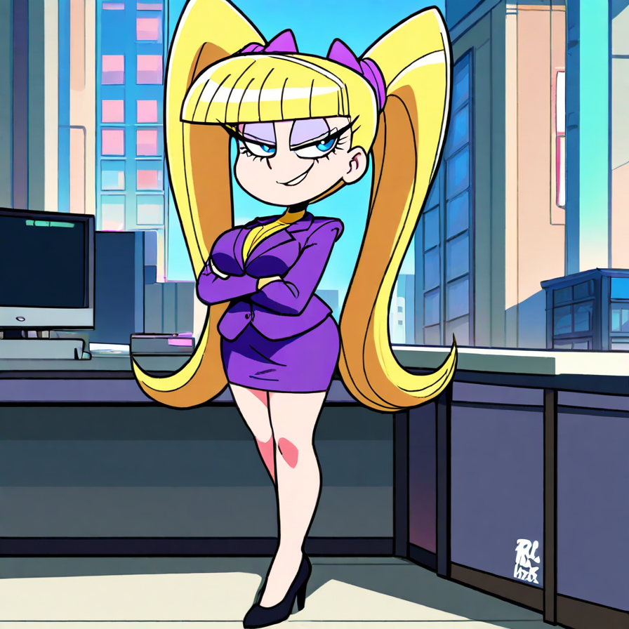 Stylized Cartoon Woman in Purple Business Suit