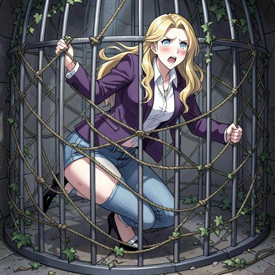 Blonde Woman in a Metal Cage with Ivy